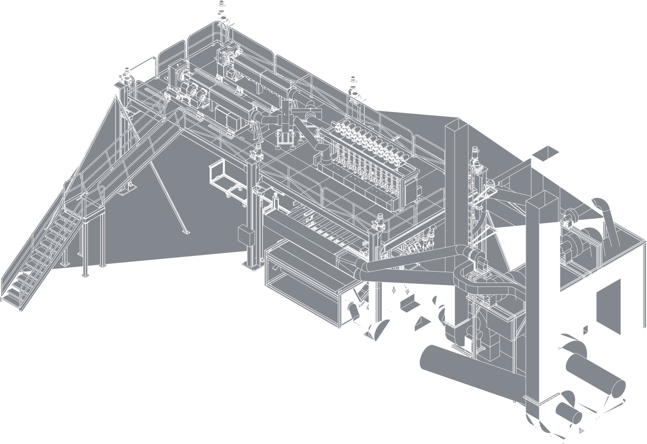 Stylized drawing of a Hills Inc. spunbond machine.